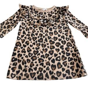 Crewcuts girls fleece lined leopard hearts print long sleeve dress size 3T